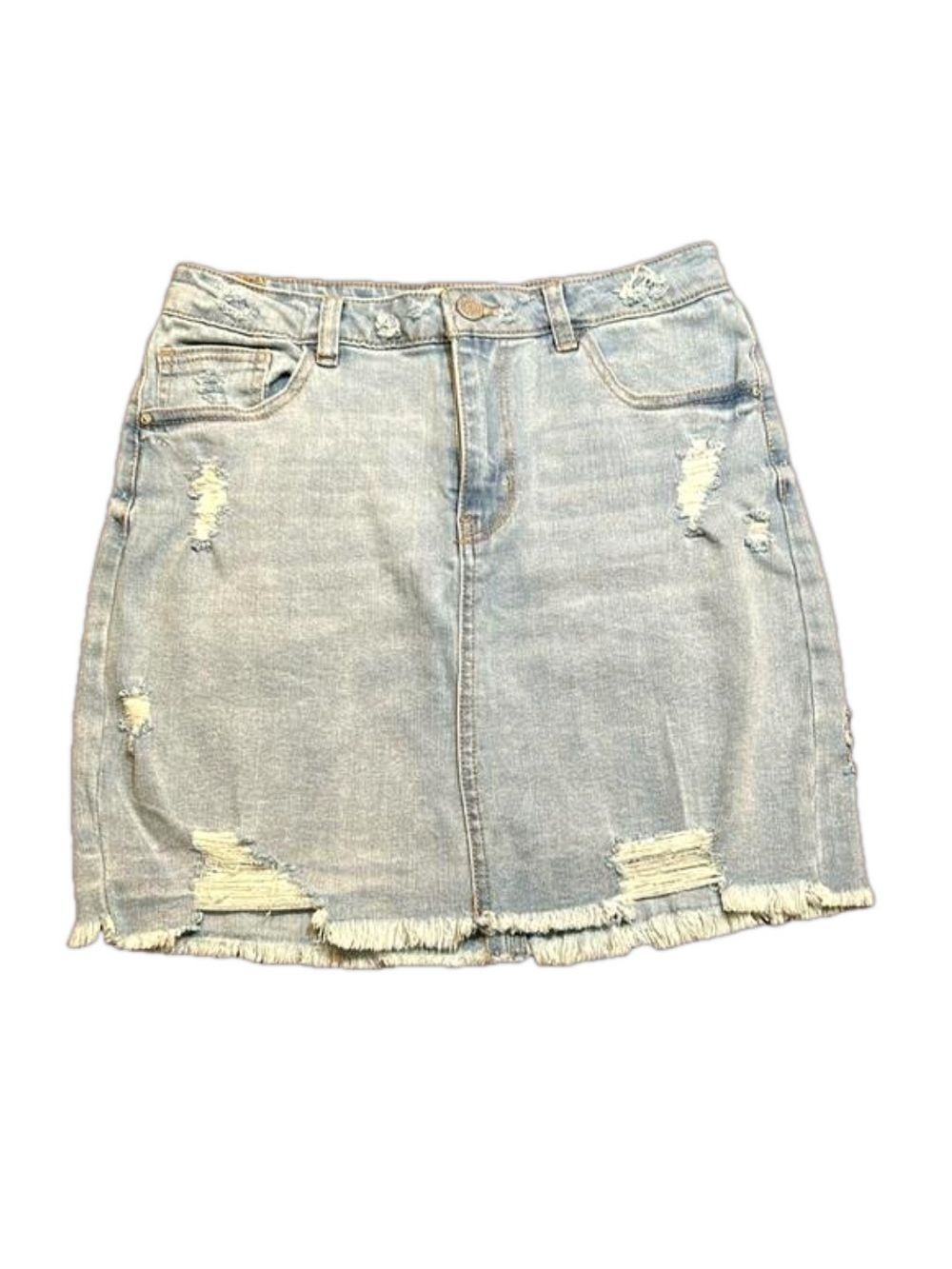 REFUGE Light Blue Distressed Jean Skirt Size M